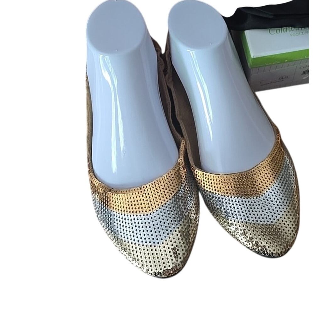 NIB Coldwater Creek Gold Sequin Sparkle Burst Slip On Ballet Flats Womans Sz 8/9